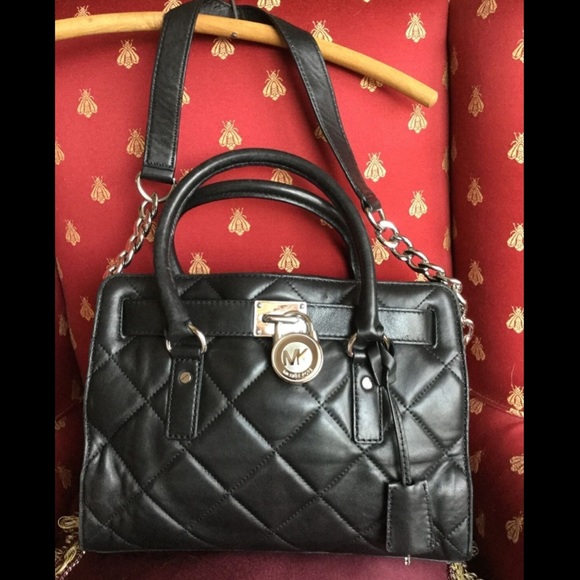 Michael Kors HAMILTON QUILTED LEATHER Satchel Handbag Shoulder Bag Black - Picture 13 of 16